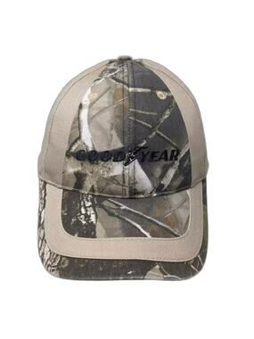 Goodyear Baseball Cap Beige Brown Camo One Size Strapback Embroidered Logo Hat